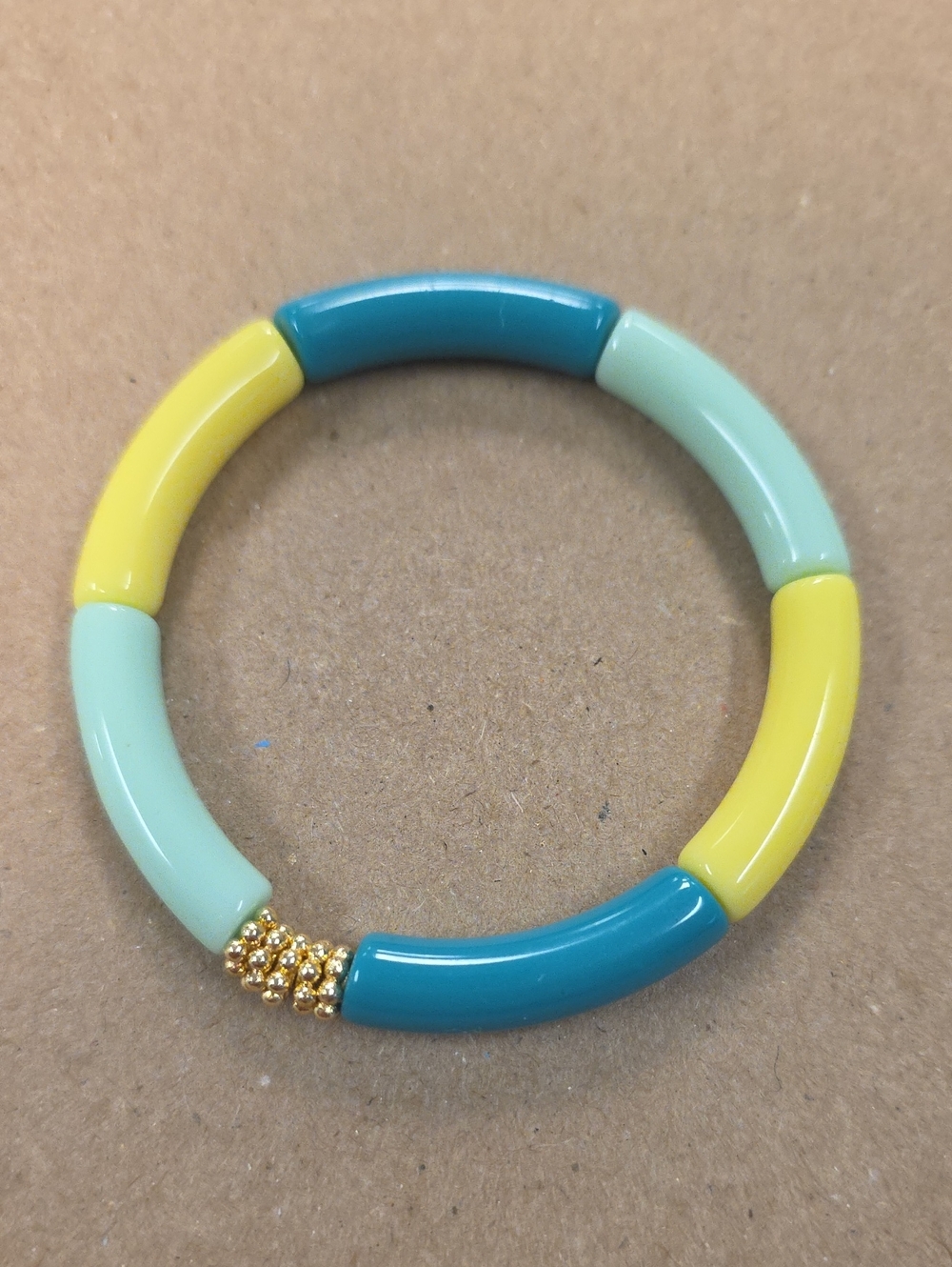 Colorblock Bead Stretch Bracelet in Teal, Mint & Yellow